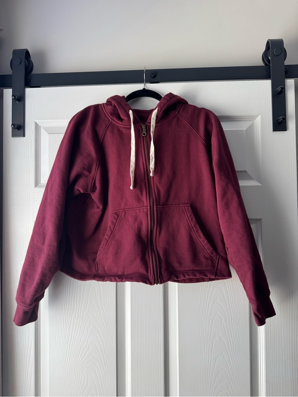 Girlfriend Collective Cropped Zip Hoodie Size Large Burgundy Organic Cotton
